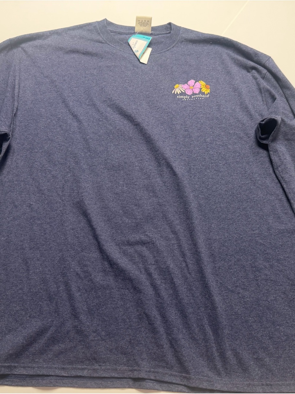 Simply Southern womens Long Sleeve Tee in Navy with Floral Chest Logo